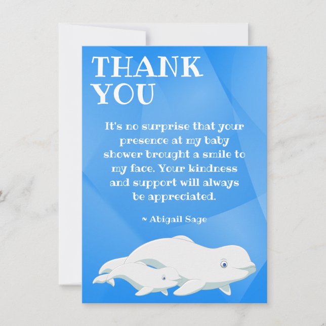 Tarjeta De Agradecimiento Azul de ballena Beluga, Baby Shower del océano Árt (Anverso)