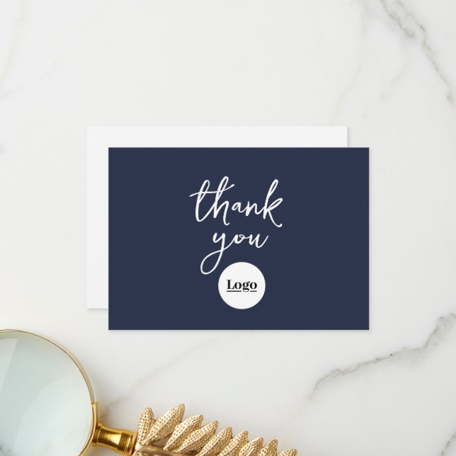 Tarjeta de agradecimiento azul de la marina con lo (Anverso/Reverso In Situ)