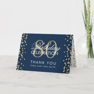 Tarjeta De Agradecimiento Azul de la Marina de Oro 80 cumpleaños Gracias Pur