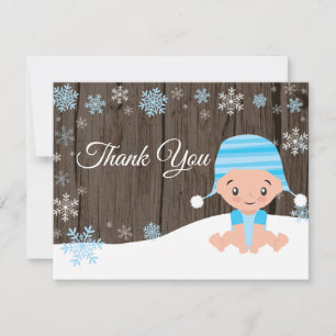 Tarjeta de agradecimiento azul de muñeco de nieve 