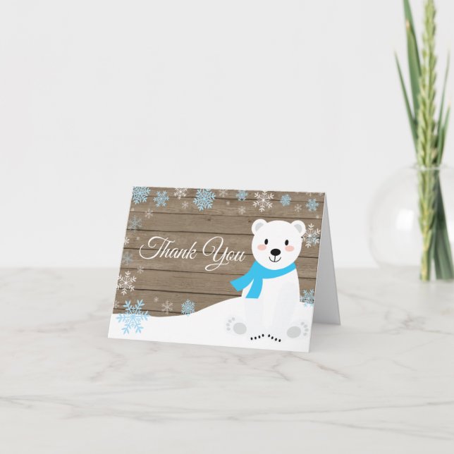 Tarjeta De Agradecimiento Azul del oso polar invernal ruso (Anverso)
