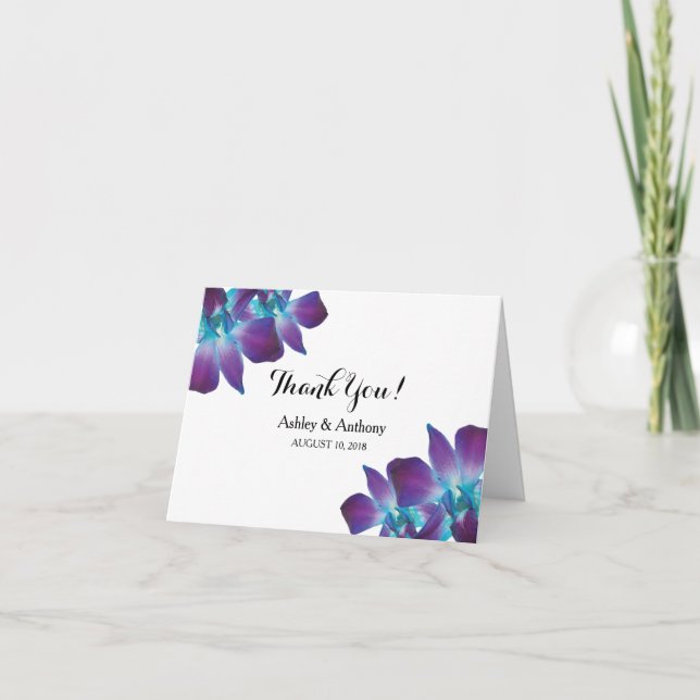 Tarjeta De Agradecimiento Azul Dendrobium Orquídea Boda Foto Gracias (Anverso)