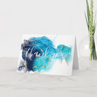 Tarjeta De Agradecimiento Azul Dorado Personalizado Tinta Alcoholica Gracias