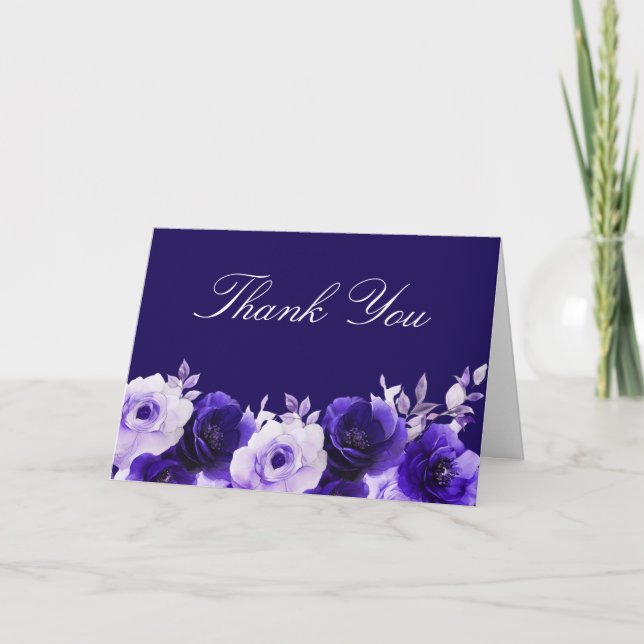 Tarjeta De Agradecimiento Azul encantado: Boda de Rosas Azules de la Marina  (Anverso)