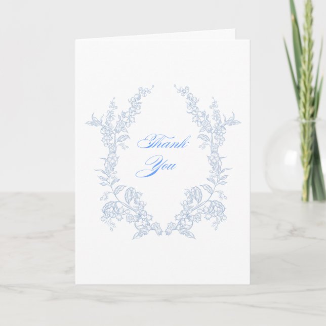 Tarjeta De Agradecimiento Azul Floral (Anverso)
