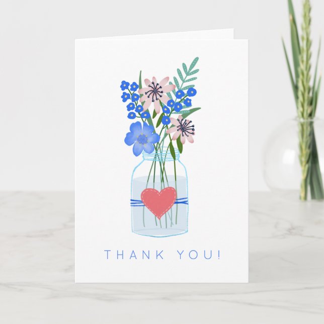 Tarjeta De Agradecimiento Azul floral ruso (Anverso)