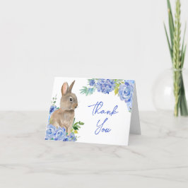 Tarjeta De Agradecimiento Azul floral verde conejito de Pascua gracias tarje