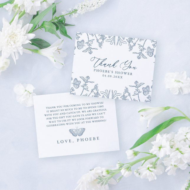 Tarjeta De Agradecimiento Azul Francés Floral Chinoiserie Fiesta de Despedid (Subido por el creador)