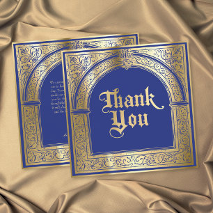 Tarjeta De Agradecimiento Azul gótico dorado medieval hasta la muerte