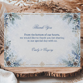 Tarjeta De Agradecimiento Azul Hielo Verde Botánico de Invierno