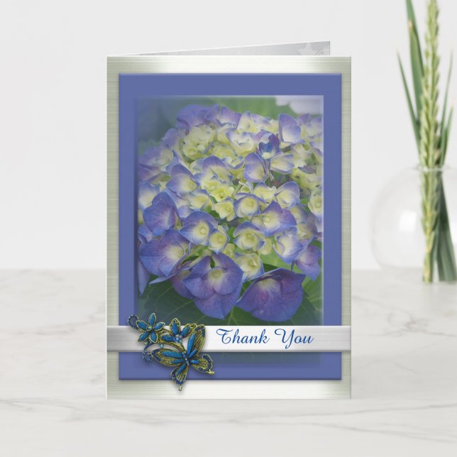 Tarjeta de agradecimiento azul Hydrangea (Anverso)