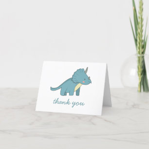 Tarjeta De Agradecimiento Azul lindo y gracioso dino. Niño de Dinosaur cumpl
