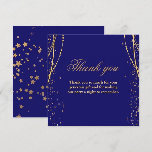 Tarjeta De Agradecimiento Azul marino con estrellas de oro doble cumpleaños (Anverso / Reverso)