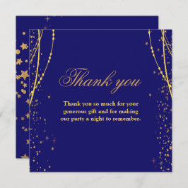 Tarjeta De Agradecimiento Azul marino con estrellas de oro doble cumpleaños