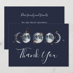 Tarjeta De Agradecimiento Azul Marino Estrellado Fase Lunar Celeste