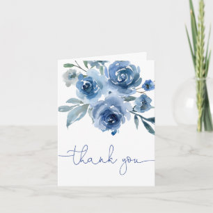 Tarjeta De Agradecimiento Azul marino floral acuarela elegante 