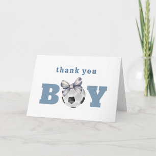 Tarjeta De Agradecimiento AzuL Marino Lindo Lazo Baby Shower Niño Fútbol