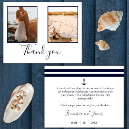 Tarjeta De Agradecimiento Azul marino náutico elegante Ancla Boda Foto 