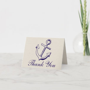 Tarjeta De Agradecimiento Azul Marino Náutico Gracias Ancla Bodas Marrones