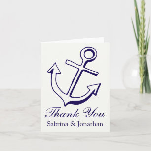 Tarjeta De Agradecimiento Azul Marino Náutico Gracias Ancla de Barco Mariner