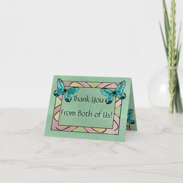 Tarjeta De Agradecimiento Azul mariposa en verde esmeralda (Anverso)