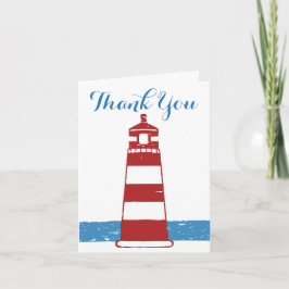 Tarjeta De Agradecimiento Azul Náutico Gracias Rojo y Blanco Faro Mar