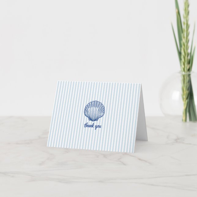 Tarjeta De Agradecimiento Azul Náutico Marítimo Franja Azul Caparazón (Anverso)