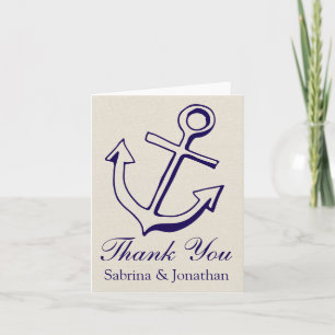 Tarjeta De Agradecimiento Azul Náutico Marrón Gracias Ancla de Barco