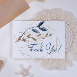 Tarjeta De Agradecimiento Azul Oro Moderno Floral Elegante