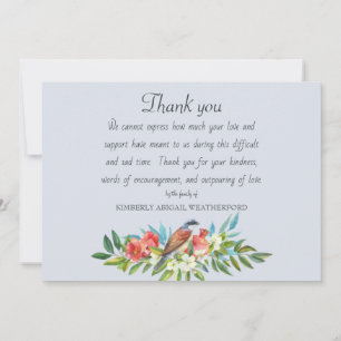 Tarjeta de agradecimiento azul Pájaro Funeral y Gr