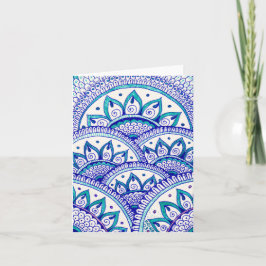 Tarjeta De Agradecimiento Azul Pavo Real Damask Mandala Indio Gracias