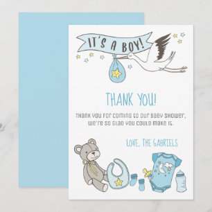 Tarjeta De Agradecimiento Azul personalizable Es un Baby Shower Bo
