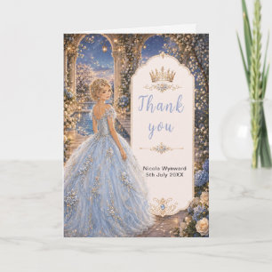 Tarjeta De Agradecimiento Azul Polvo Dulce 16 Princesa Jardín