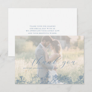 Tarjeta De Agradecimiento Azul Polvoriento Flor de Boda foto gracias