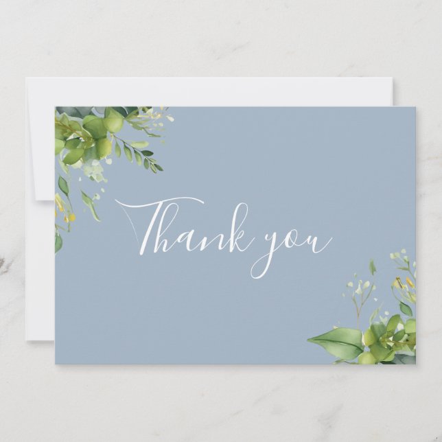 Tarjeta De Agradecimiento Azul Polvoriento Floral Elegante Script (Anverso)
