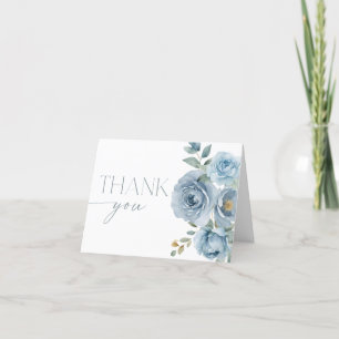 Tarjeta De Agradecimiento Azul polvoriento flores boho florales rosa