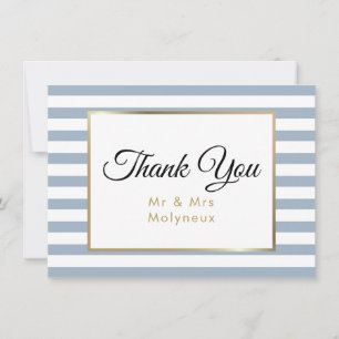 Tarjeta De Agradecimiento Azul Polvoriento Gracias Bodas Hoja Dorada Falsa