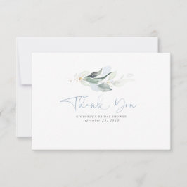Tarjeta De Agradecimiento Azul Polvoriento Hojas Doradas Verde Pequeño Graci