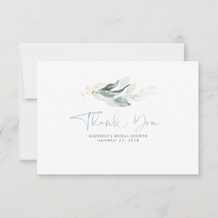 Tarjeta De Agradecimiento Azul Polvoriento Hojas Doradas Verde Pequeño Graci