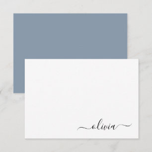 Tarjeta De Agradecimiento Azul Polvoriento Minimalista Moderno Monograma Ele
