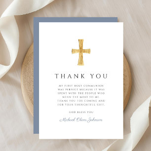 Tarjeta De Agradecimiento Azul Polvoriento Moderno Niño Religioso Primera Co