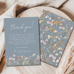 Tarjeta De Agradecimiento Azul Polvoriento Wildflower Bebé en Flor Baby Show