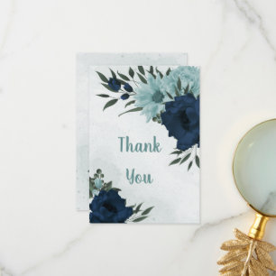 Tarjeta De Agradecimiento Azul polvoriento y flores botánicas de color azul
