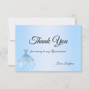 Tarjeta de agradecimiento azul Quinceañera