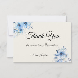 Tarjeta de agradecimiento azul Quinceañera