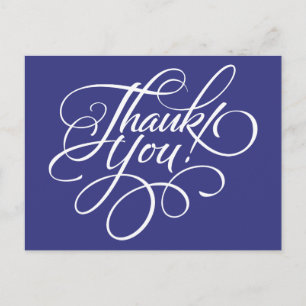 Tarjeta de agradecimiento azul real con script de