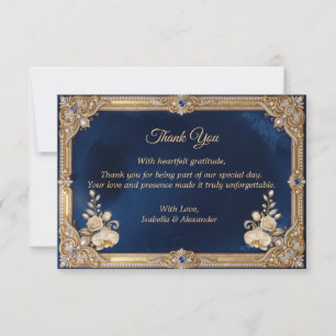 Tarjeta De Agradecimiento Azul Real Corona Perla Elegante Lujo