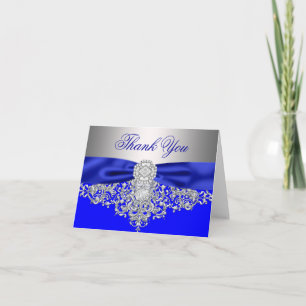 Tarjeta De Agradecimiento Azul Real Plata Diamante Gracias