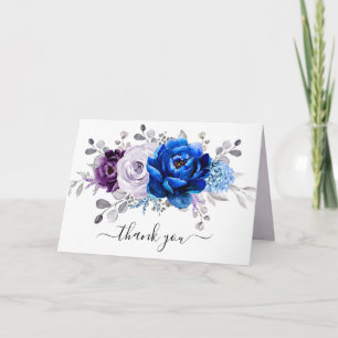 Tarjeta De Agradecimiento Azul Real Púrpura Lila Bodas de Novia