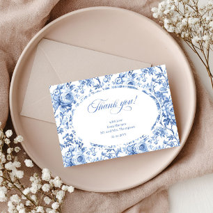 Tarjeta De Agradecimiento azul real toile floral boda recién casado gracias